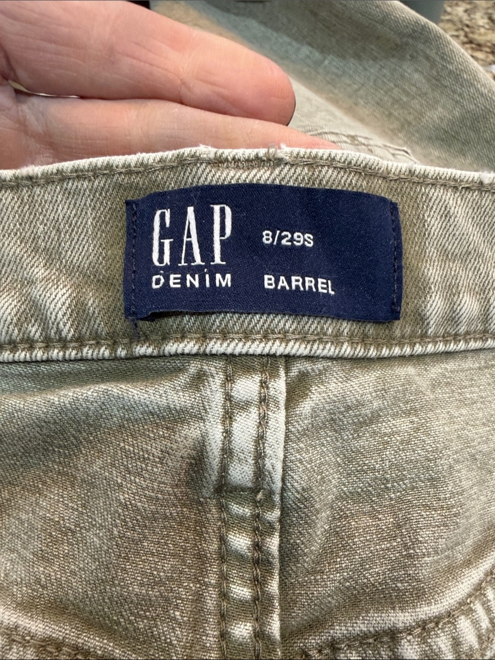 GAP Barrel Jeans in Olive, size 8 (29 waist), short.